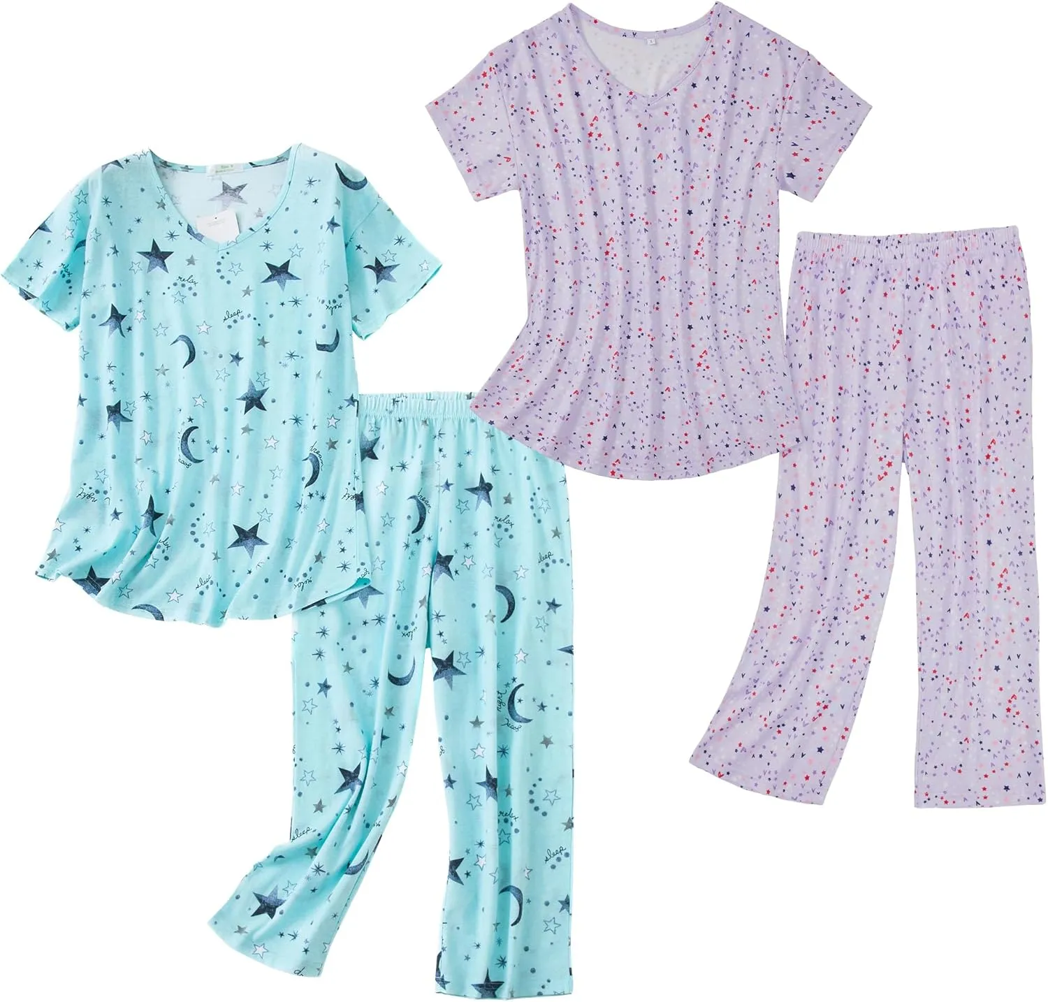 American Trends 2 Pack Cotton Pajamas for Women Set Two Piece Short Sleeve Sleepwear Tops with Capri Pants Summer Pj Set - Image 3
