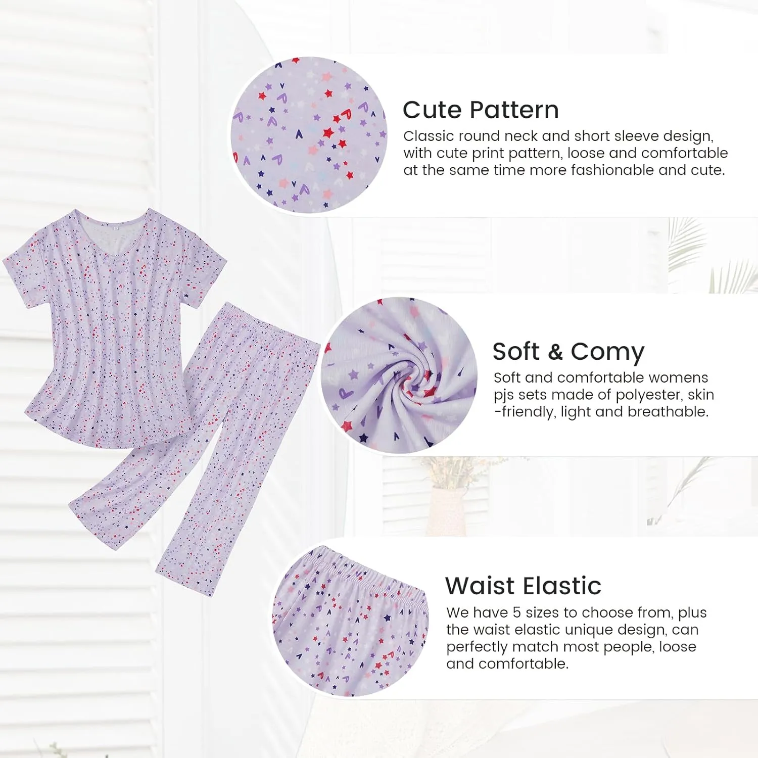 American Trends 2 Pack Cotton Pajamas for Women Set Two Piece Short Sleeve Sleepwear Tops with Capri Pants Summer Pj Set - Image 7