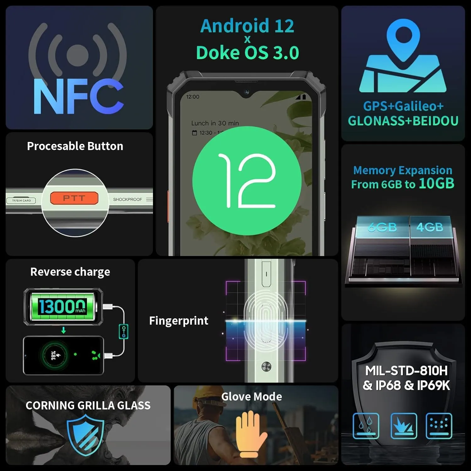 Blackview Phone BV7100 Rugged Smartphone,13000mAh 33W Fast Charge,10GB+128GB/1TB Expand Rugged Phone, 6.58" FHD+ 1080*2408, IP69K Waterproof Smartphone, NFC/OTG/Glove Mode, Face/Fingerprint Unlocked - Image 6