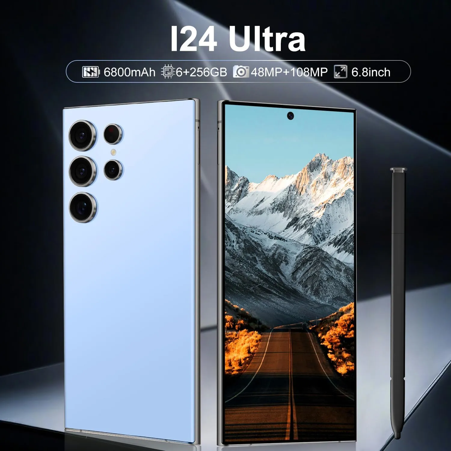 Huness I24 Ultra Unlocked Phone,Built in Pen The Phone,Smartphone Battery 6800mAh 6.8" HD Screen,Android 13.0 6+256GB with 128GB Memory Card Cell Phone,5G/Face ID/Fingerprint Lock/GPS (Blue, 6+256) - Image 3