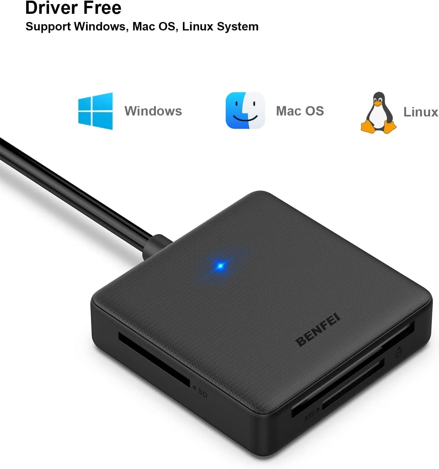 Memory Card Reader, BENFEI 4in1 USB 3.0 and USB-C to SD Micro SD MS CF Card Reader Adapter, 4 Cards Simultaneously Read and Write, Compatible with iPhone 15 Series, MacBook Pro/Air 2023, and More - Image 7