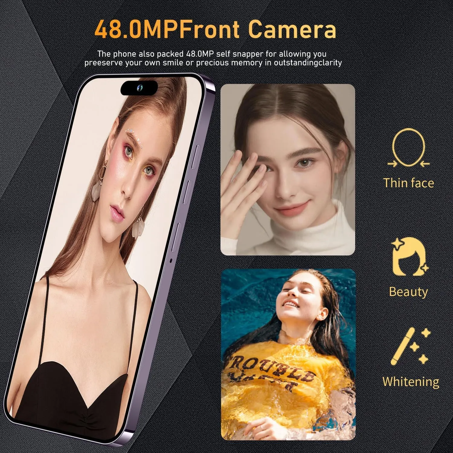 Huness I15 Pro MAX Smartphone Unlocked Cell Phone,Battery 6800mAh 6.8 HD Screen Unlocked Phone,6+256GB Android 13 with 128GB Memory Card,Dual SIM/5G/Fingerprint Lock/Face ID (Black) - Image 4