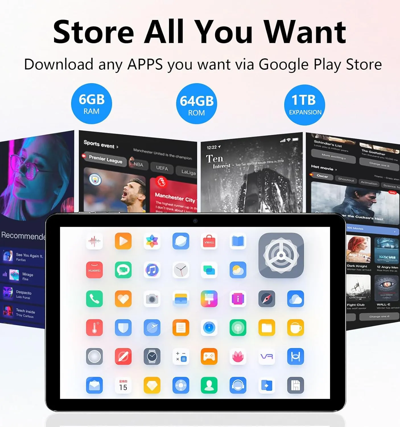 Android Tablet, 10.1 inch Android 13 Tablets 6GB RAM 64GB ROM 1TB Expand, 1280x800 IPS HD Touchscreen,6000mAh Battery, Bluetooth, Dual Camera, GMS, WiFi (Black) - Image 4