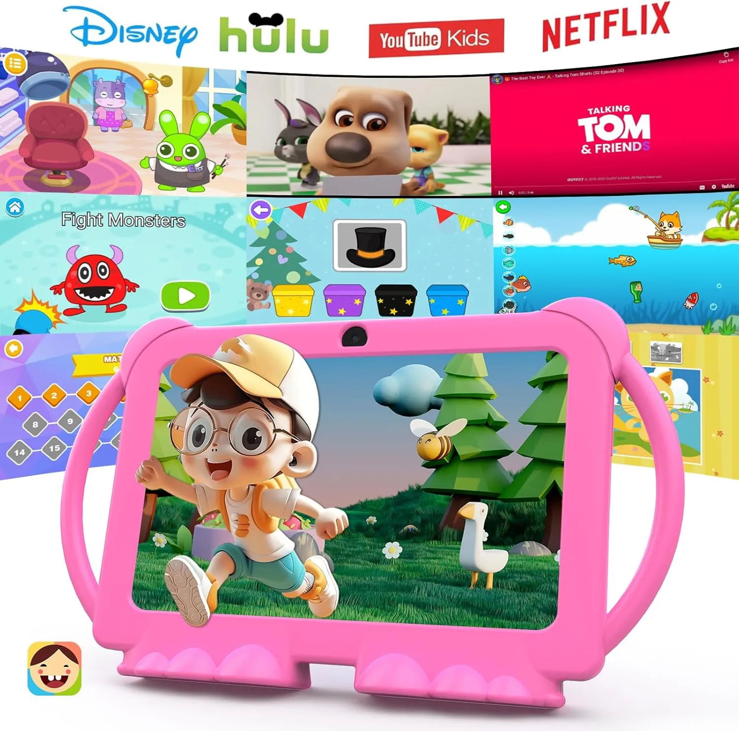 Kids Tablet 7 inch Android 12.0 for Toddler, 4GB RAM 32GB ROM Bluetooth IPS Screen Parental Control Dual Camera Shockproof Case for Educational Games, (1PCS, Rose Red) - Image 3
