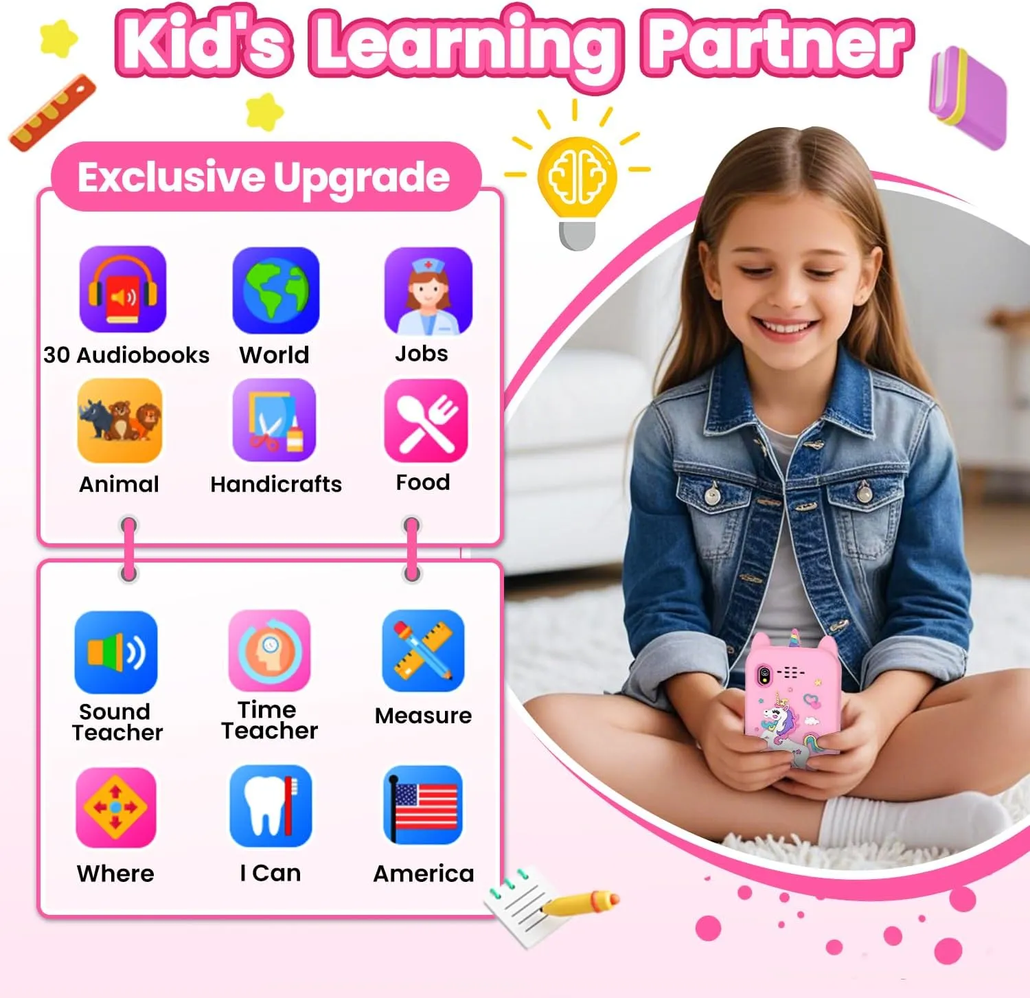 Kids Smart Phone for Girls Ages 3-8, Toy Cell Phone for Kids, Christmas Birthday Gifts for Girls, Toddler Learning Toy Phone with Touchscreen, Dual Camera, Game, Music, Story, 8GB SD Card(Pink) - Image 6