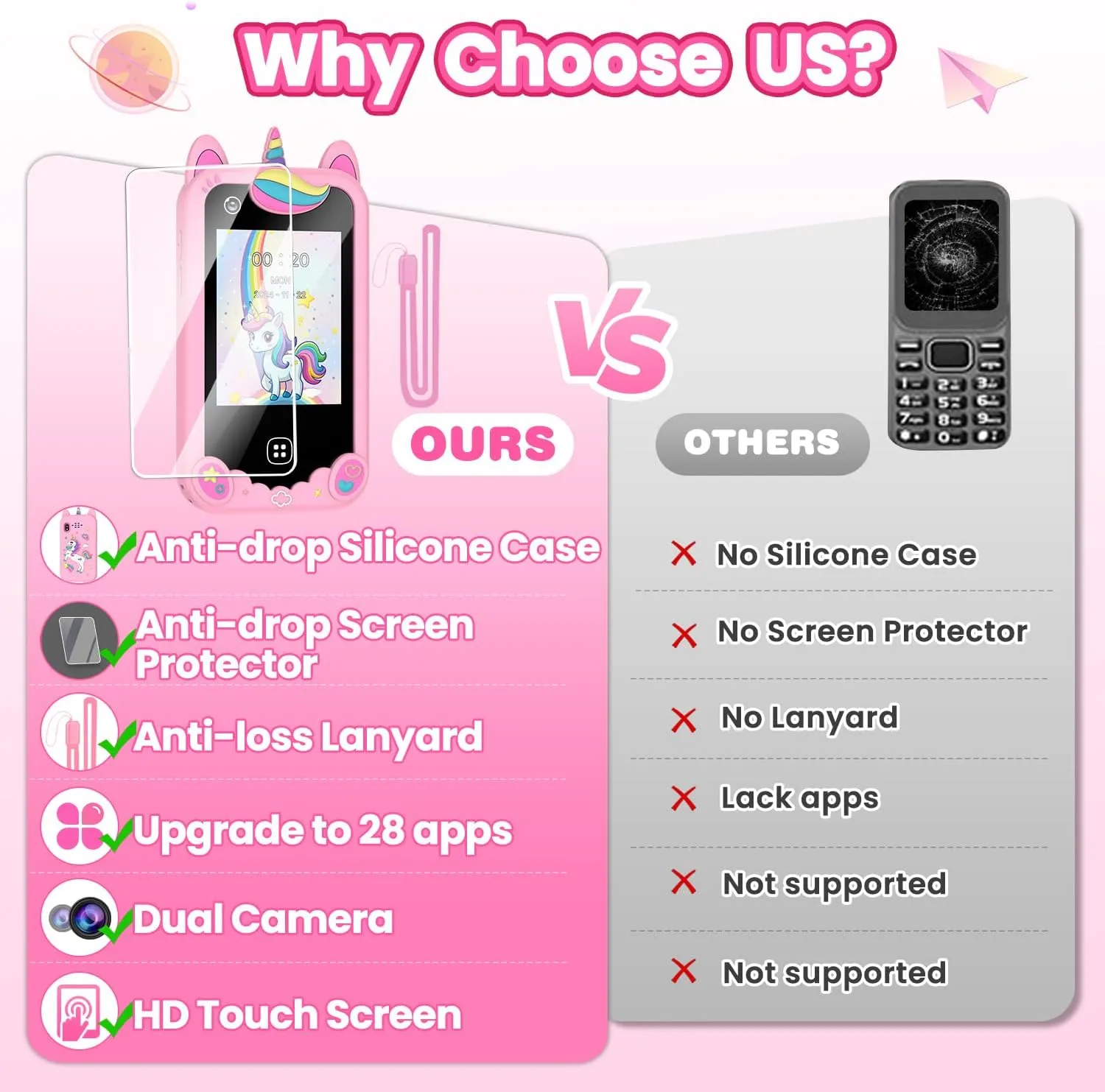 Kids Smart Phone for Girls Ages 3-8, Toy Cell Phone for Kids, Christmas Birthday Gifts for Girls, Toddler Learning Toy Phone with Touchscreen, Dual Camera, Game, Music, Story, 8GB SD Card(Pink) - Image 8