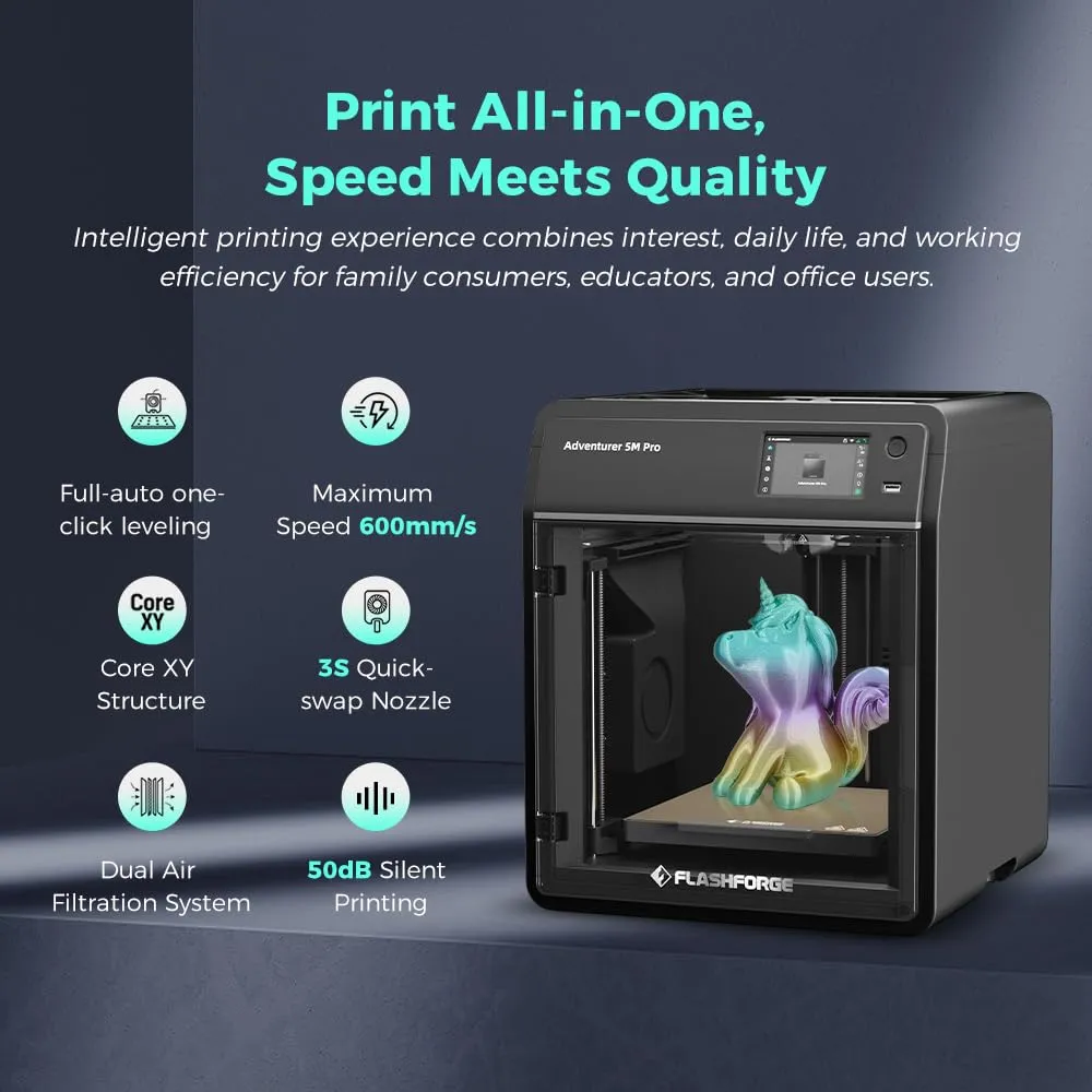 FLASHFORGE AD5M Pro 3D Printer 600mm/s High Speed & Precision, Full-Auto Calibration with 0.4&0.6mm Nozzle Bundle, CoreXY Structure & Auxiliary Chamber Cooling, ≤50 dB Quite Printing Camera Printers - Image 3