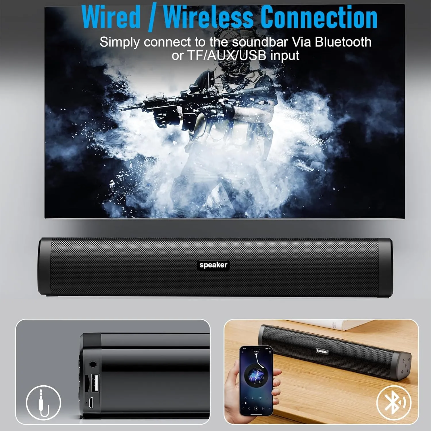 Dnil Portable Wireless Speaker Home Bluetooth Sound Bar Compatible with PC, Laptop, Smartphone - Image 3