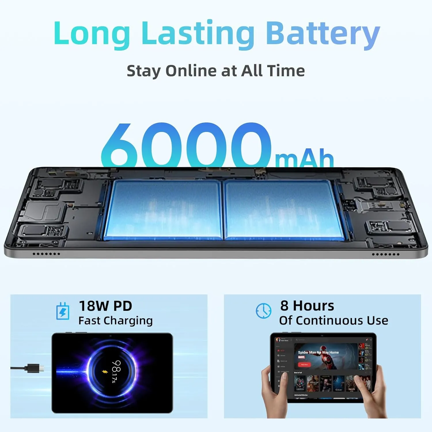 Android Tablet, 10 inch Android 15 Tablet with Octa-Core Processor, 12GB RAM 64GB ROM 2TB Expand, 1280x800 HD Touchscreen, GPS, WiFi 5, Dual Camera, BT5.0, 6000mAh, Widevine L1 (Black) - Image 6