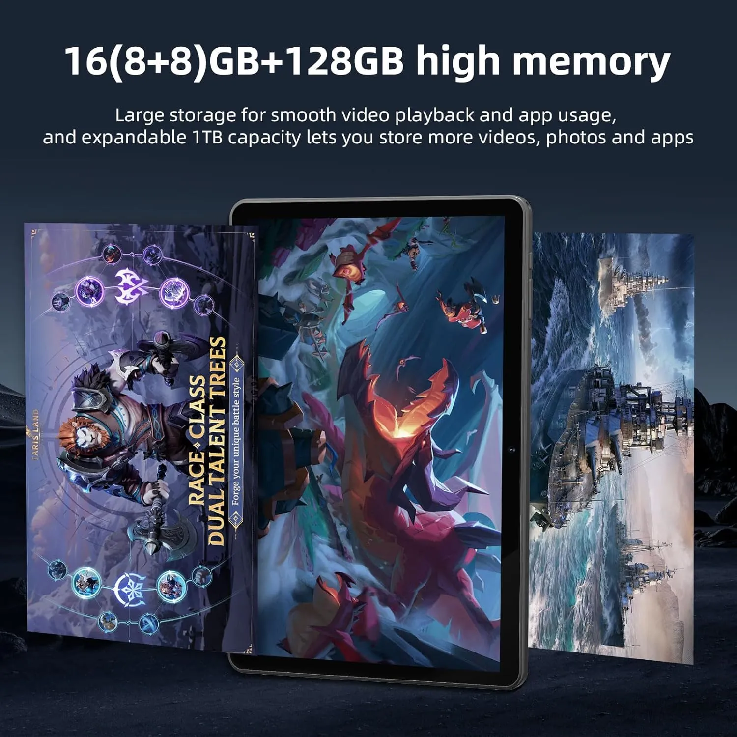 Tablet 10 Inch Android 14 Tablet, 16GB RAM 128GB ROM, 1TB Expansion, Octa-core, Large Capacity Battery, 5MP + 8MP Dual Camera, 5G/2.4G WiFi, Bluetooth 5.0, GPS, Drop-Proof Case - Black (Black) - Image 5