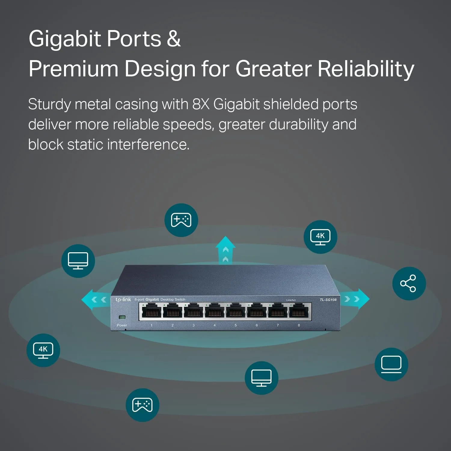 TP-Link TL-SG108 8 Port Gigabit Unmanaged Ethernet Network Switch, Ethernet Splitter Plug & Play Fanless Metal Design Shielded Ports Traffic Optimization - Image 3