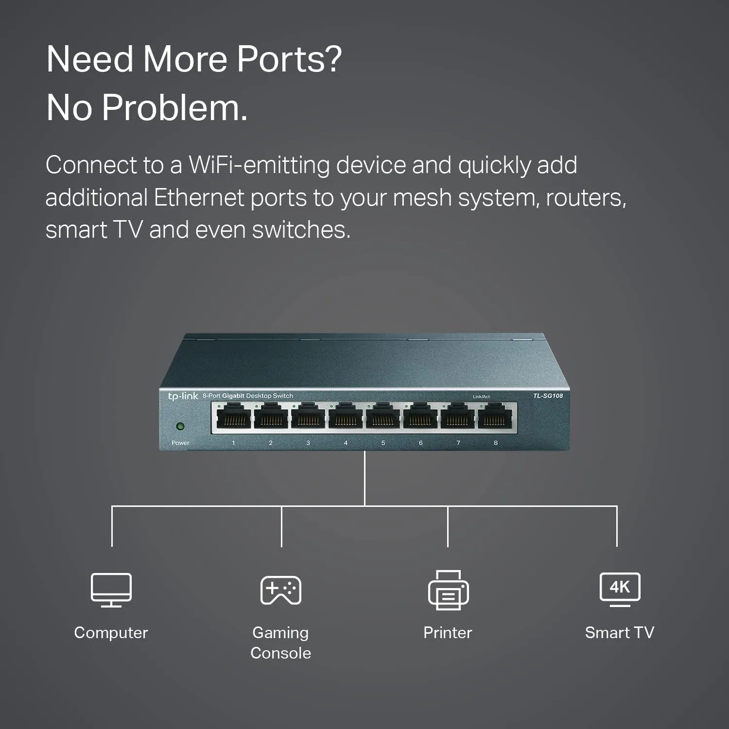 TP-Link TL-SG108 8 Port Gigabit Unmanaged Ethernet Network Switch, Ethernet Splitter Plug & Play Fanless Metal Design Shielded Ports Traffic Optimization - Image 6