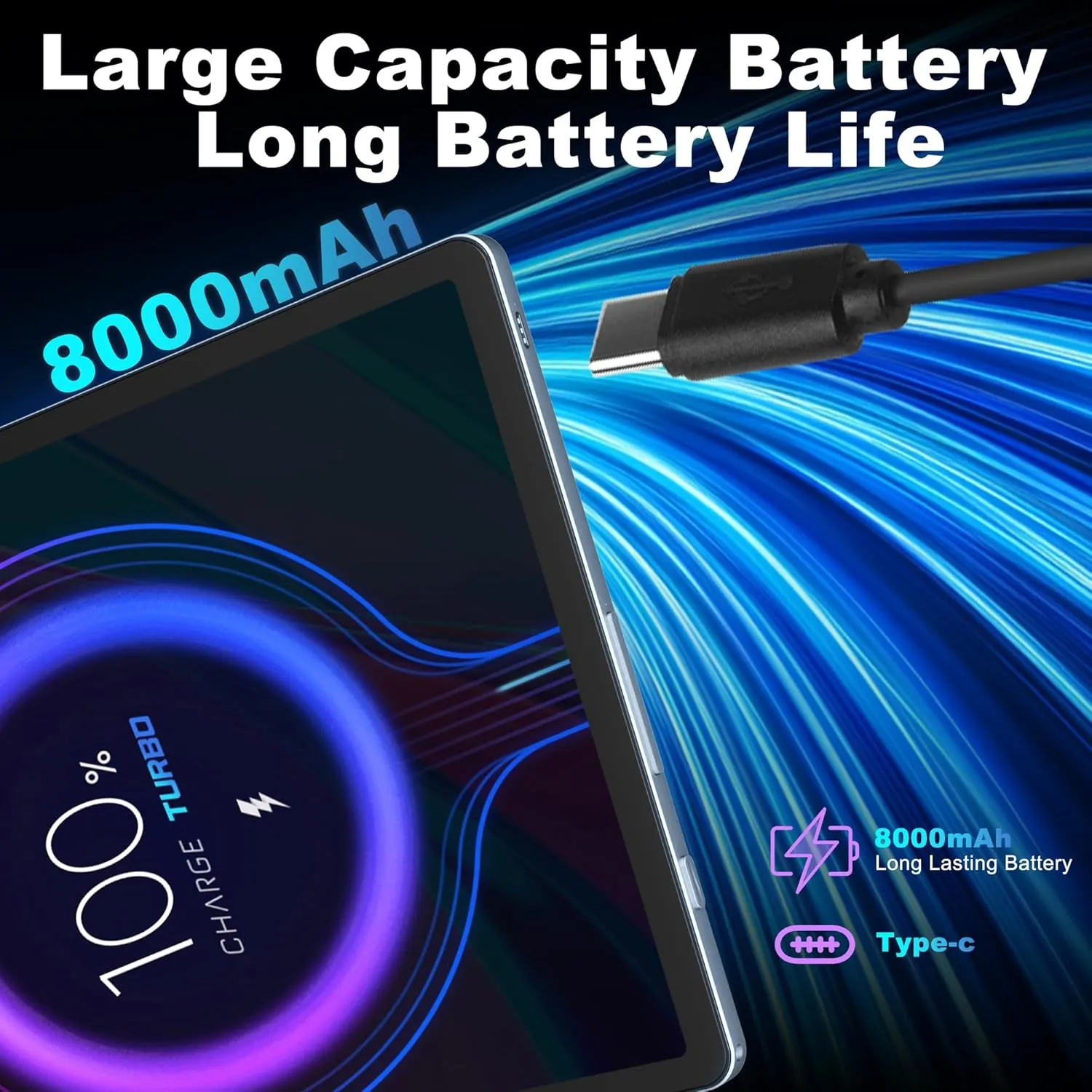 Android 14 Tablet, 10.1 Inch Android Tablet PC, 8GB RAM 128GB ROM 1TB Expand, 8000mAh Battery, Octa-Core 10.1 Inch with 13MP+8MP Camera/Bluetooth/GPS/WiFi/HD Display (Light Blue) - Image 7