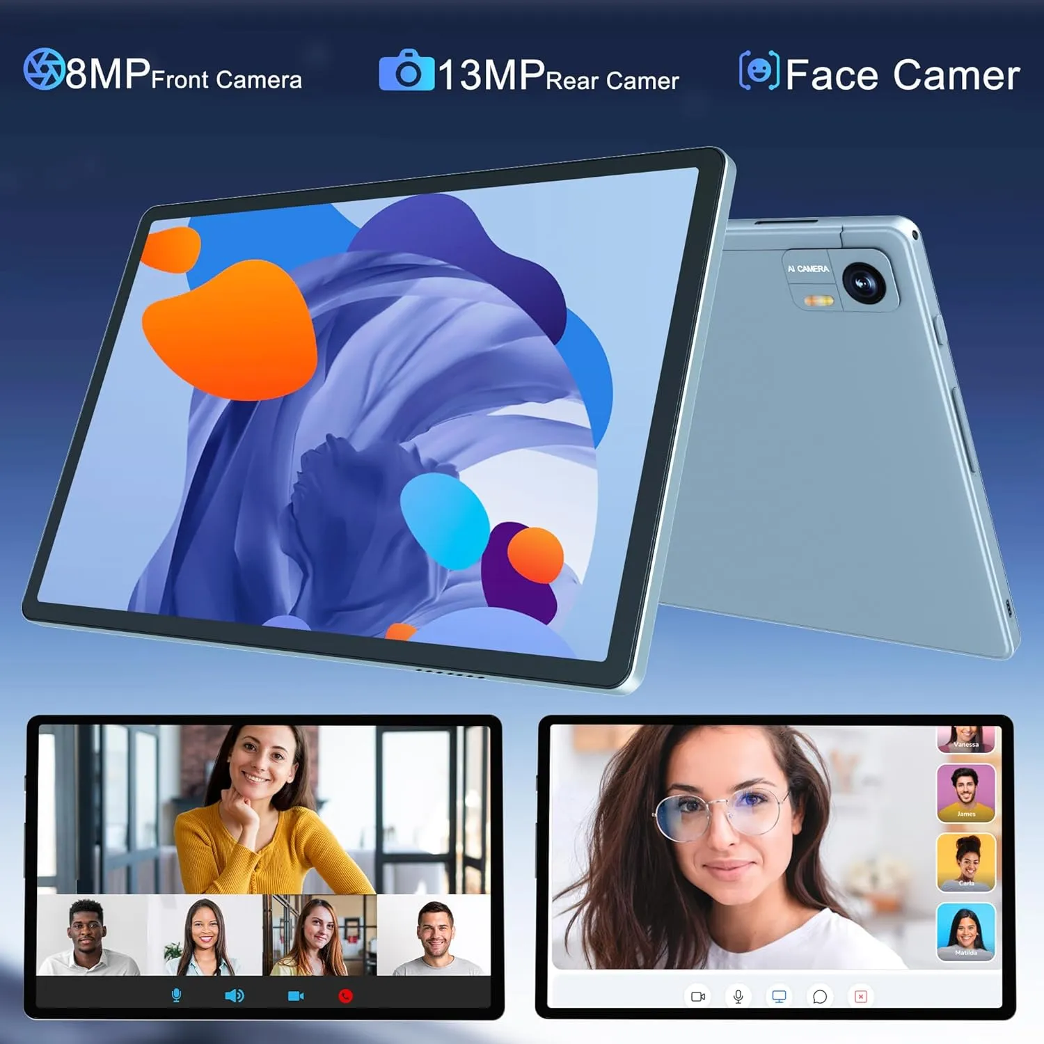 Android 14 Tablet, 10.1 Inch Android Tablet PC, 8GB RAM 128GB ROM 1TB Expand, 8000mAh Battery, Octa-Core 10.1 Inch with 13MP+8MP Camera/Bluetooth/GPS/WiFi/HD Display (Light Blue) - Image 8