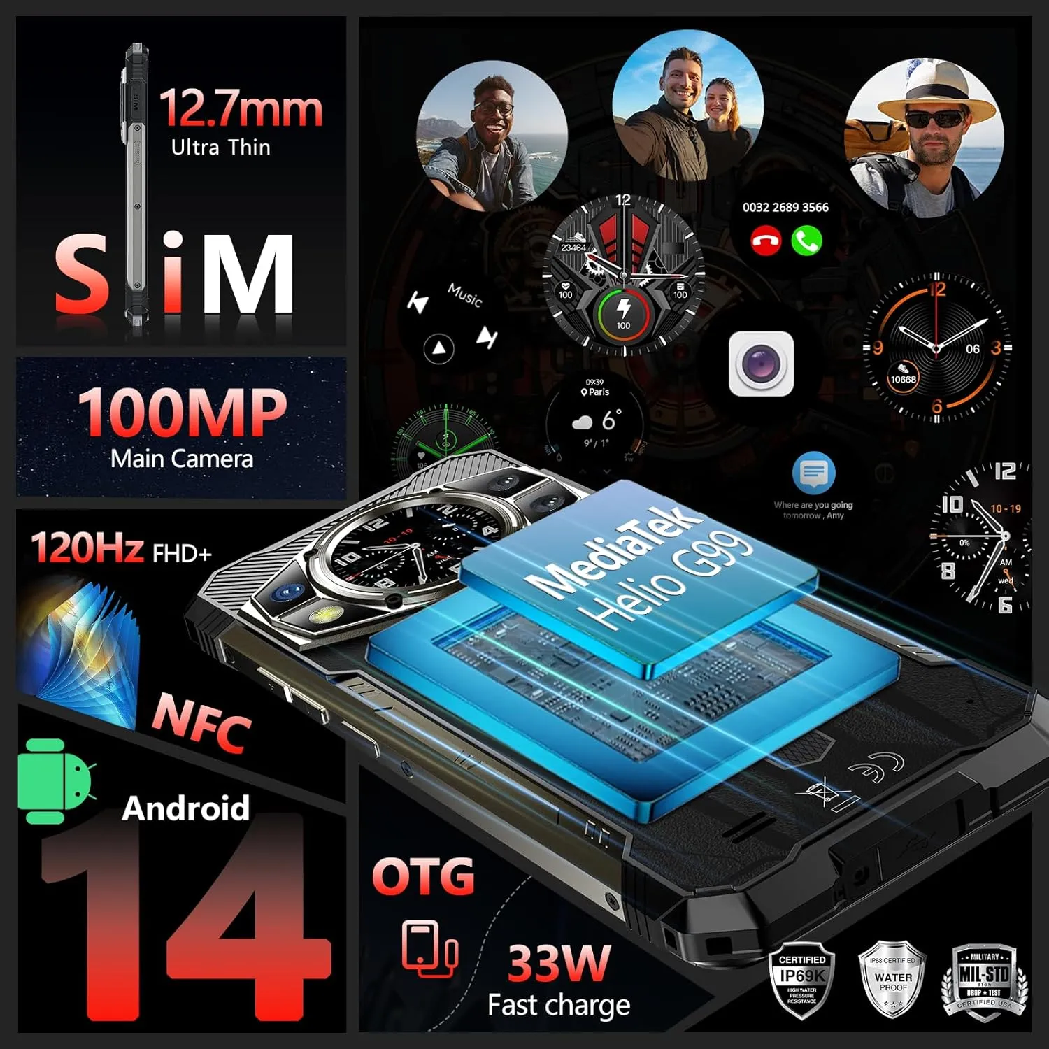 CUBOT KingKong AX 2024 Rugged Phone Unlocked-Android 14/ MTK G99/ 24GB RAM+256GB ROM Dual SIM Smartphone/ 6.58" &1.32" Dual Screen/100MP Rugged Smartphone/ IP68 IP69K Waterproof Cell Phone/33W/GPS/NFC - Image 7