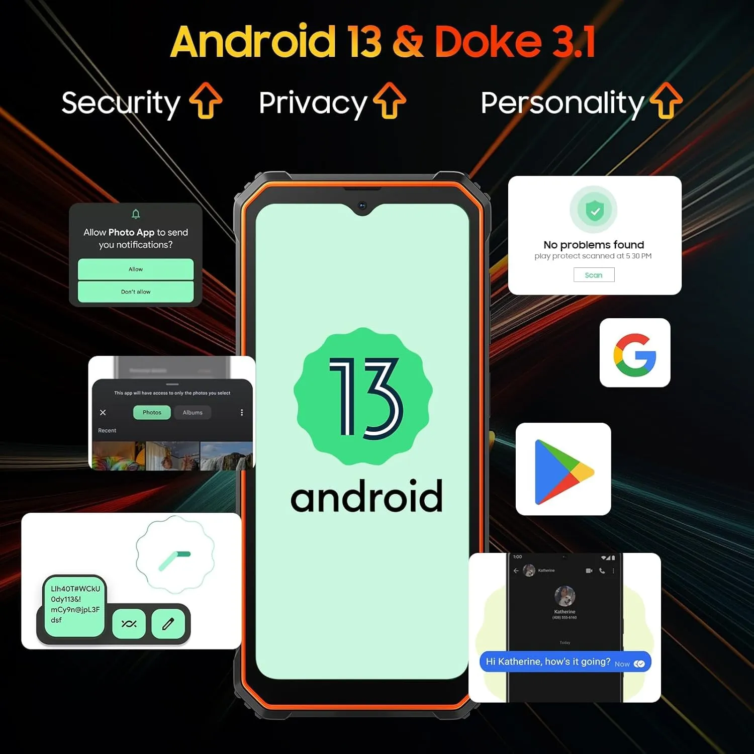 Blackview Phone BV4800, Android 13 4GB+32GB 2TB Expand Rugged Smartphone, 6.56" Incell Screen 5180mAh Rugged Phone, 4G T-Mobile Dual SIM Rugged Smartphone Unlocked, IP69K, 3 Card Slots/Face ID-Black - Image 3