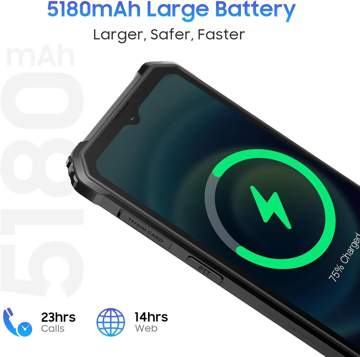 Blackview Phone BV4800, Android 13 4GB+32GB 2TB Expand Rugged Smartphone, 6.56" Incell Screen 5180mAh Rugged Phone, 4G T-Mobile Dual SIM Rugged Smartphone Unlocked, IP69K, 3 Card Slots/Face ID-Black - Image 4