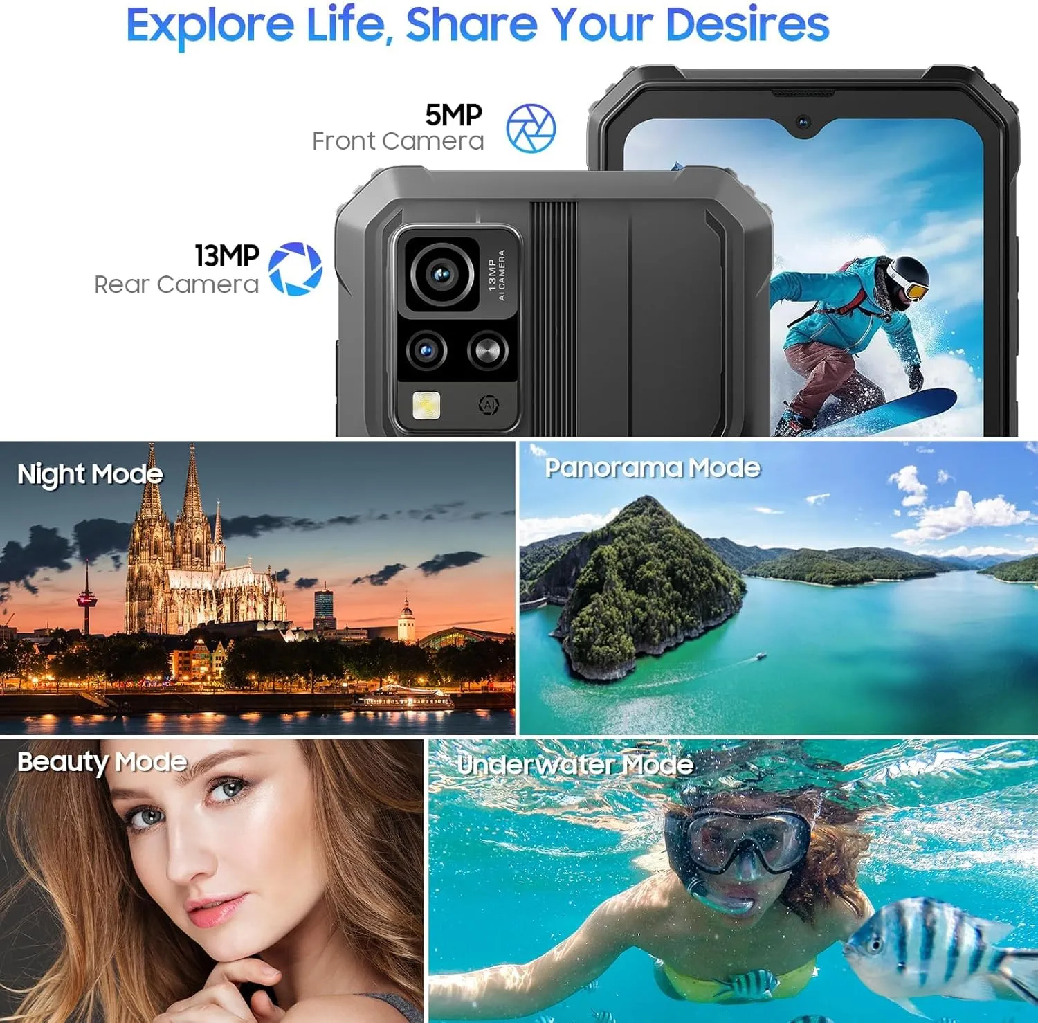 Blackview Phone BV4800, Android 13 4GB+32GB 2TB Expand Rugged Smartphone, 6.56" Incell Screen 5180mAh Rugged Phone, 4G T-Mobile Dual SIM Rugged Smartphone Unlocked, IP69K, 3 Card Slots/Face ID-Black - Image 8