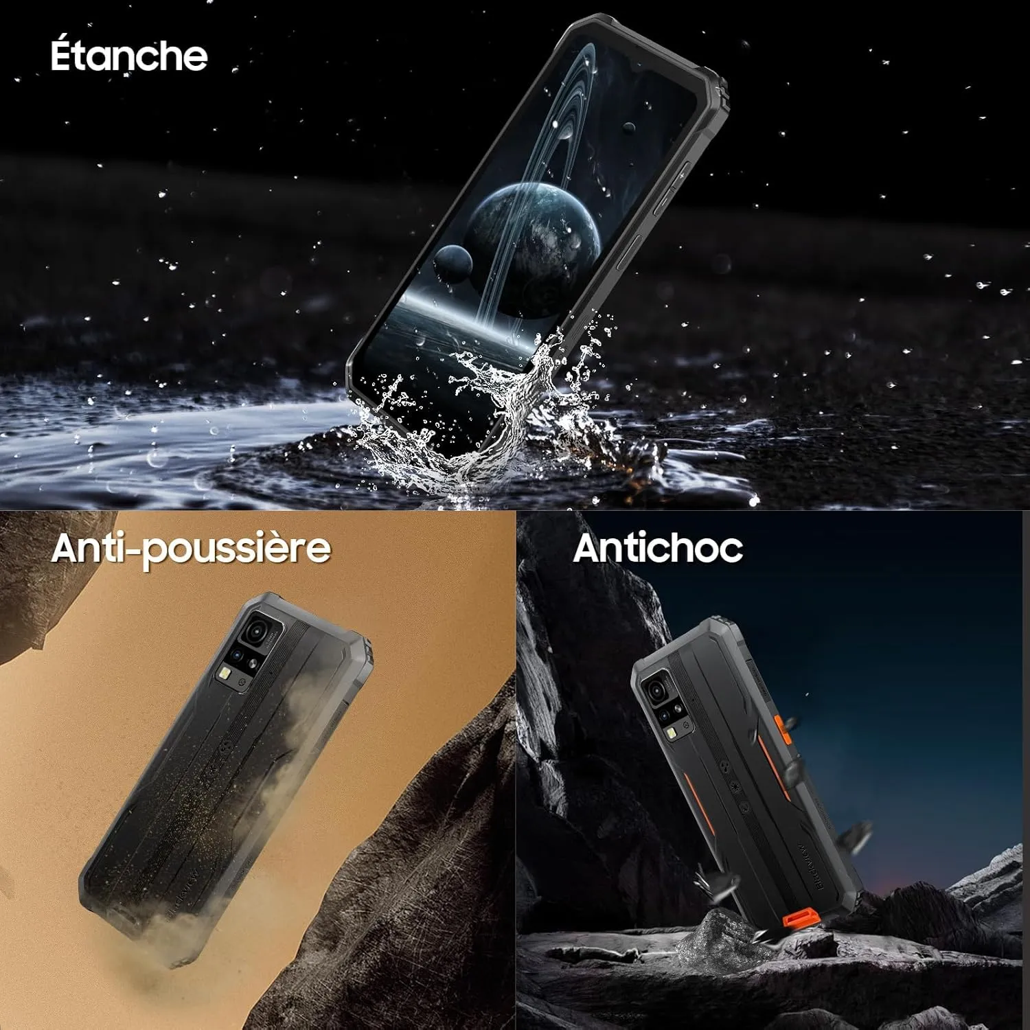 Blackview Phone BV4800, Android 13 4GB+32GB 2TB Expand Rugged Smartphone, 6.56" Incell Screen 5180mAh Rugged Phone, 4G T-Mobile Dual SIM Rugged Smartphone Unlocked, IP69K, 3 Card Slots/Face ID-Black - Image 9