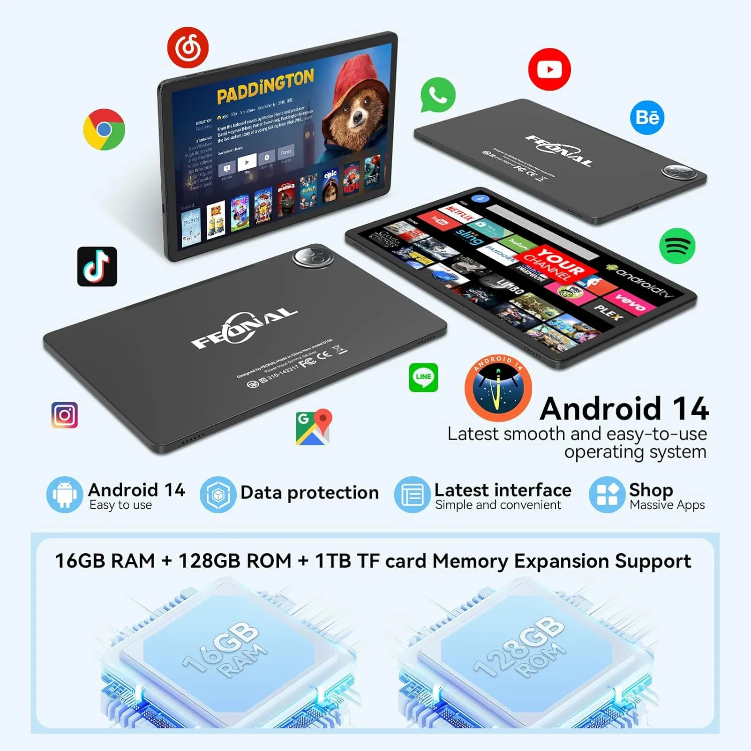 Tablet 11 inch Android 14 Tablet, 2025 Latest Update 128GB ROM 16GB RAM, 4G LTE Tableta, 5G WiFi+Cellular, Octa-Core, 21MP Dual Camera,1TB Expand, Incell FHD Screen, 7000mAh - Unclocked for T-Mobile - Image 4