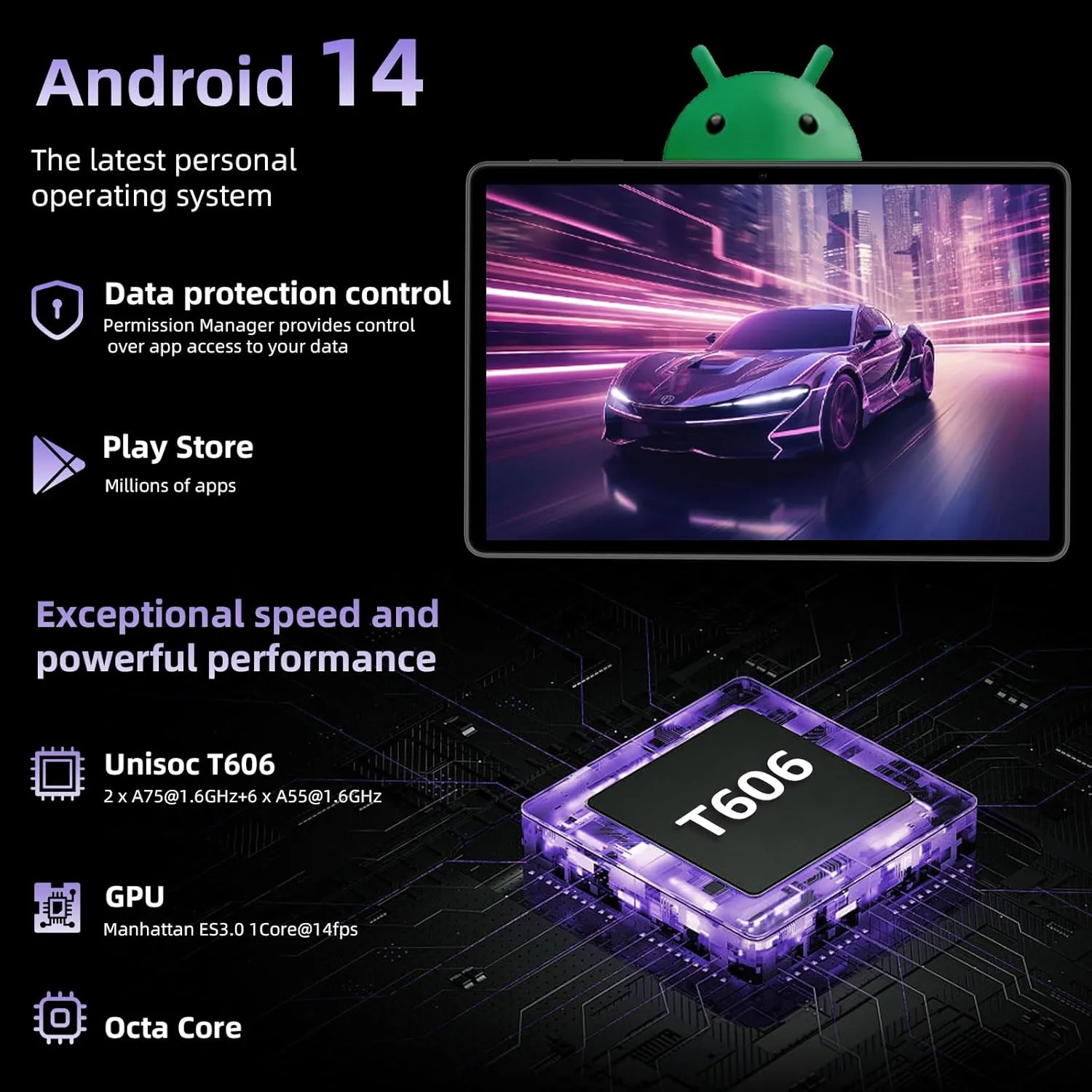 Android 14 Tablet 10.1 Inch, Octa-core, 10GB RAM 64GB ROM, 1TB Expansion, 800x1280 IPS HD Touchscreen, 6000mAh, 5MP + 8MP Dual Camera, 5G/2.4G WiFi, Bluetooth 5.0, GPS (Gray) - Image 4