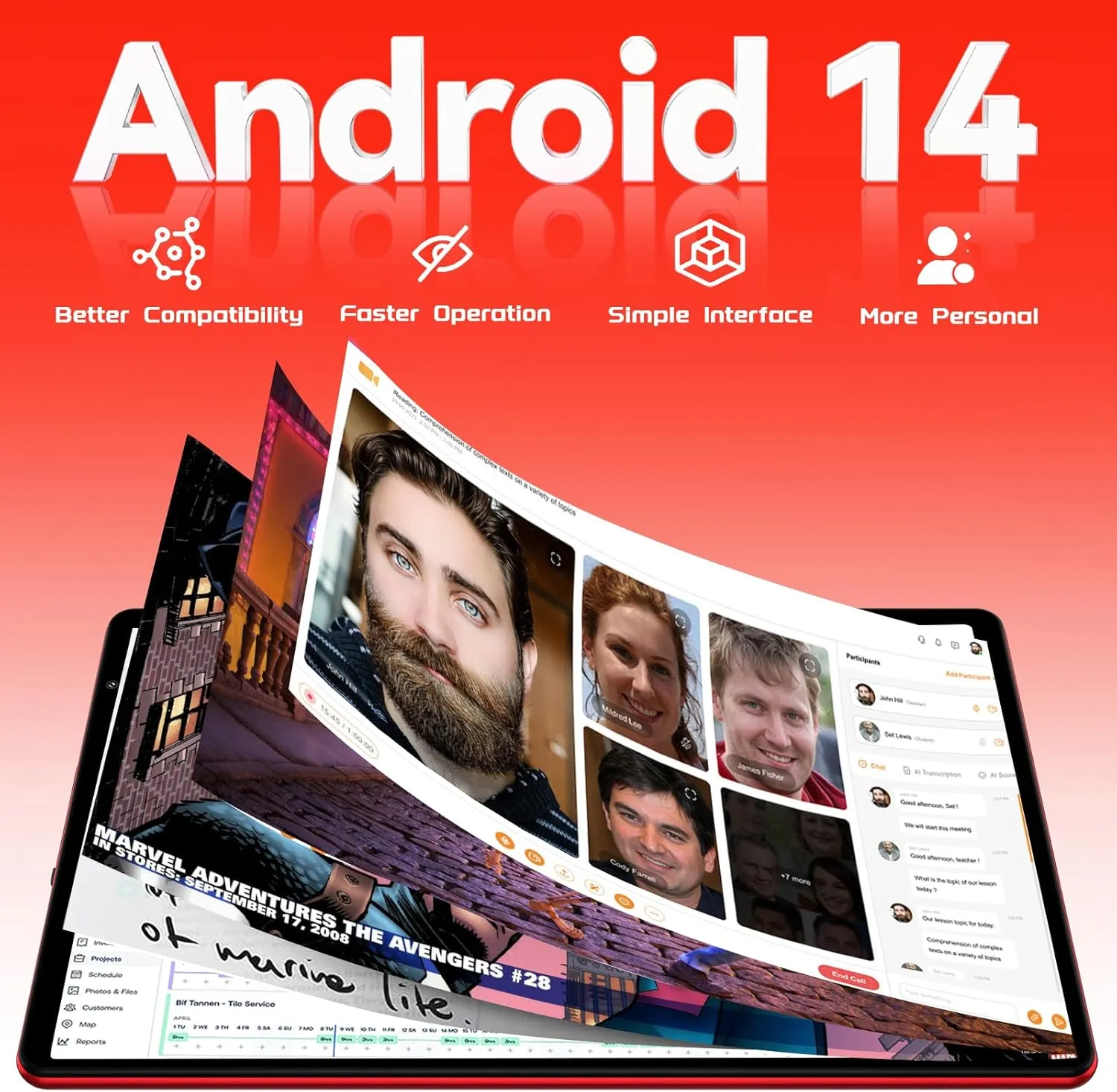 Android 14 Tablet 10.1 inch Tablets,20GB RAM 128GB ROM 1TB Expand,Octa-Core Processor,Dual Camera,WiFi 6,Bluetooth 5.0,6000mAh Long Battery Life with Keyboard/Mouse-Red - Image 3