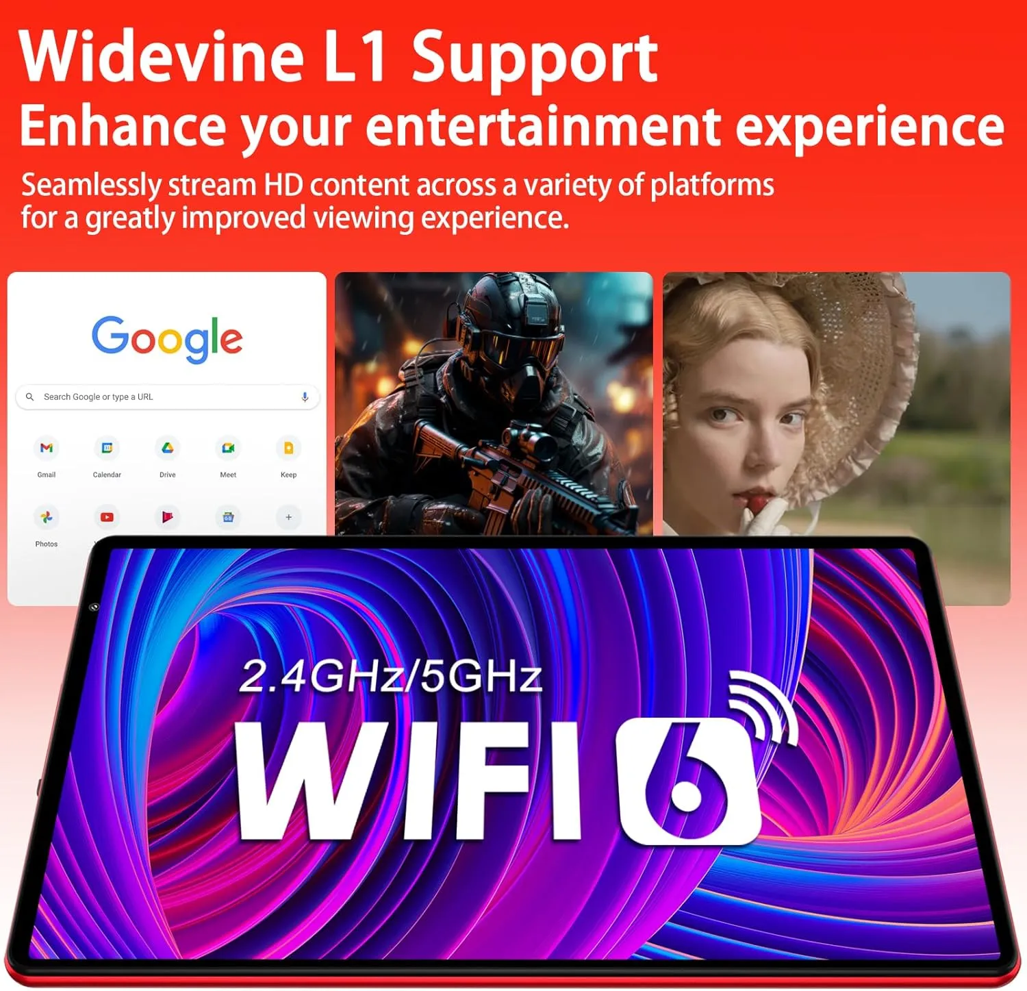 Android 14 Tablet 10.1 inch Tablets,20GB RAM 128GB ROM 1TB Expand,Octa-Core Processor,Dual Camera,WiFi 6,Bluetooth 5.0,6000mAh Long Battery Life with Keyboard/Mouse-Red - Image 5