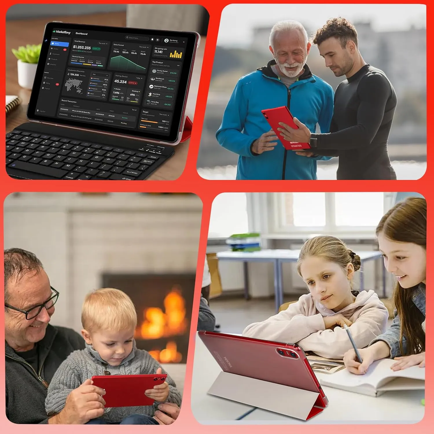 Android 14 Tablet 10.1 inch Tablets,20GB RAM 128GB ROM 1TB Expand,Octa-Core Processor,Dual Camera,WiFi 6,Bluetooth 5.0,6000mAh Long Battery Life with Keyboard/Mouse-Red - Image 8