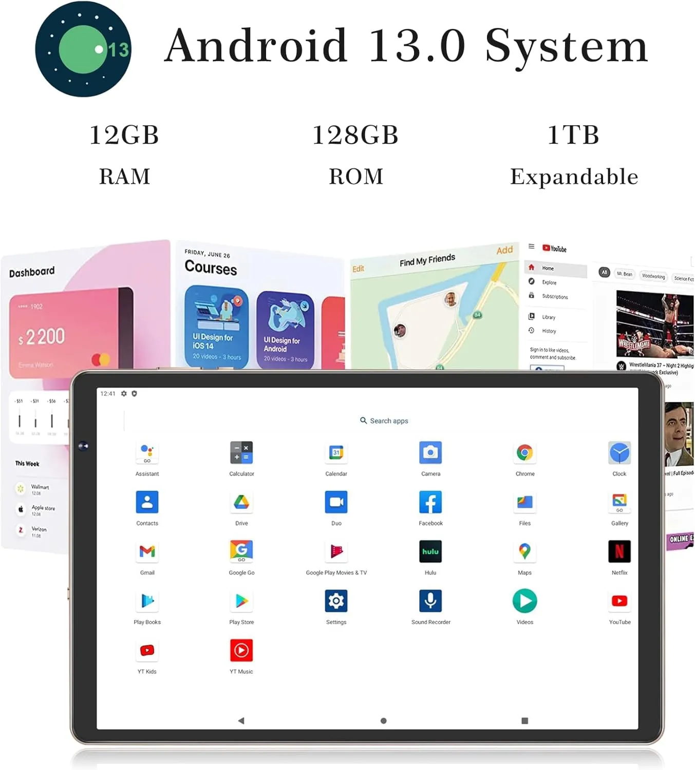 SEBBE Tablet 10 Inch, 2025 Android 13, 12GB RAM + 128GB ROM TF 1TB, Octa-Core 2.0 GHz, Bluetooth 5.0 | 5G WiFi | 6000mAh | 1280 * 800 | 5MP+8MP, with Keyboard and Mouse Gold - Image 4