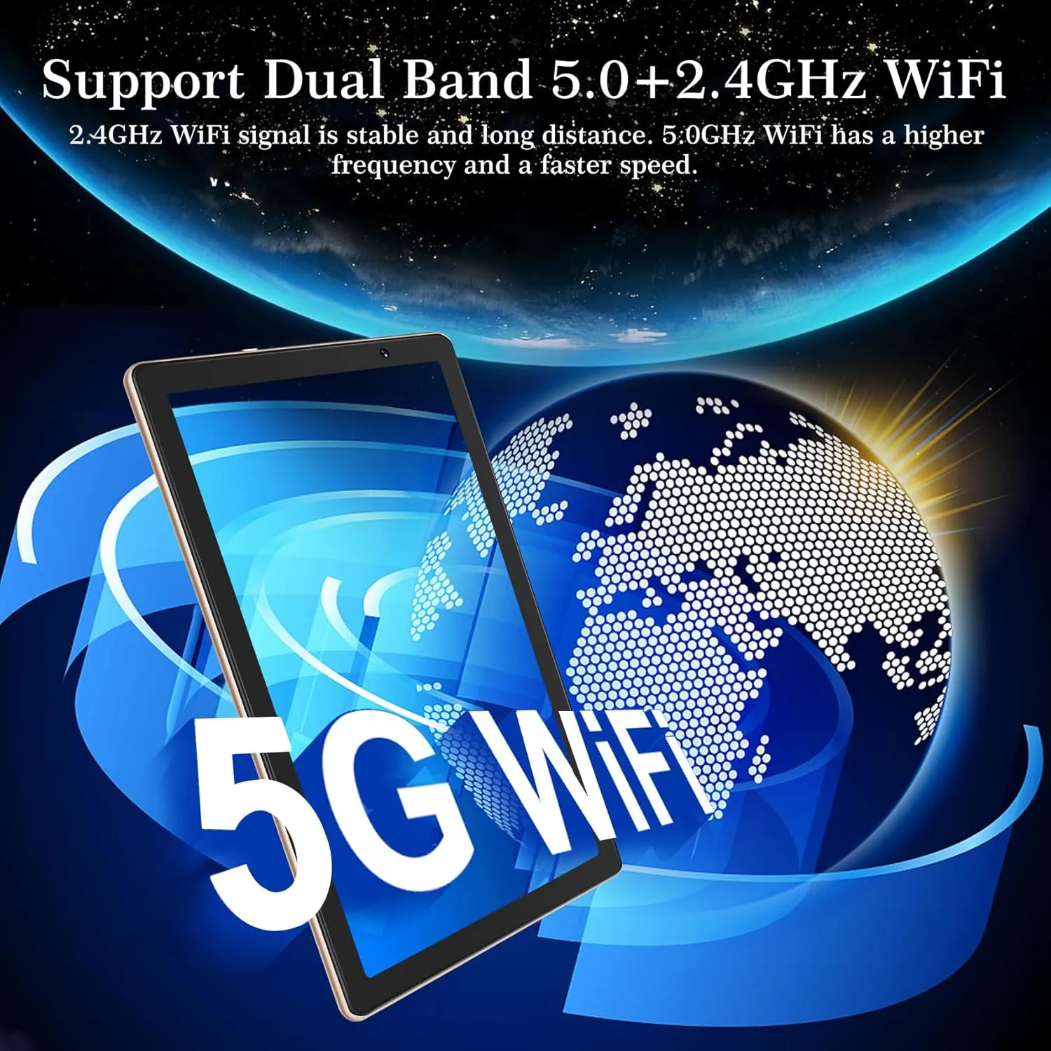 SEBBE Tablet 10 Inch, 2025 Android 13, 12GB RAM + 128GB ROM TF 1TB, Octa-Core 2.0 GHz, Bluetooth 5.0 | 5G WiFi | 6000mAh | 1280 * 800 | 5MP+8MP, with Keyboard and Mouse Gold - Image 5