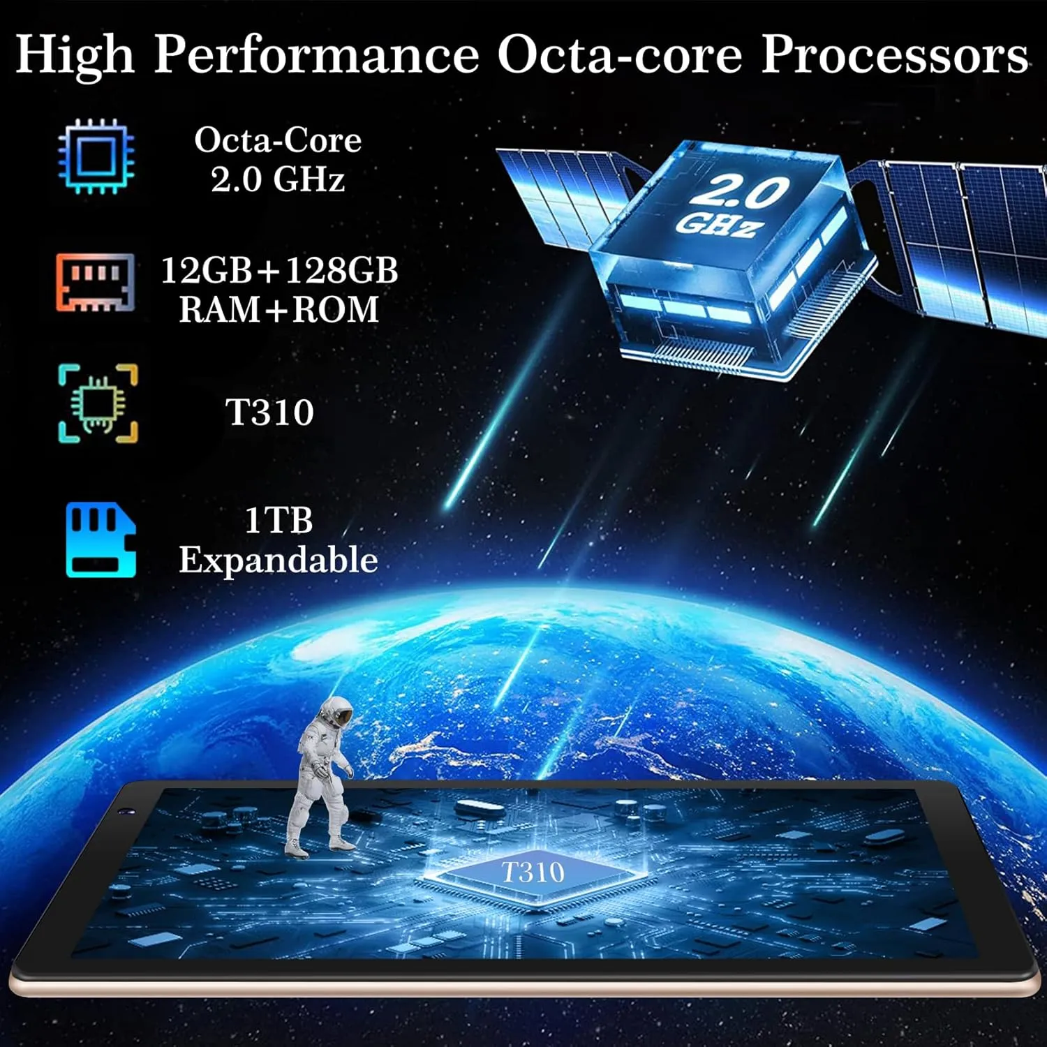 SEBBE Tablet 10 Inch, 2025 Android 13, 12GB RAM + 128GB ROM TF 1TB, Octa-Core 2.0 GHz, Bluetooth 5.0 | 5G WiFi | 6000mAh | 1280 * 800 | 5MP+8MP, with Keyboard and Mouse Gold - Image 6