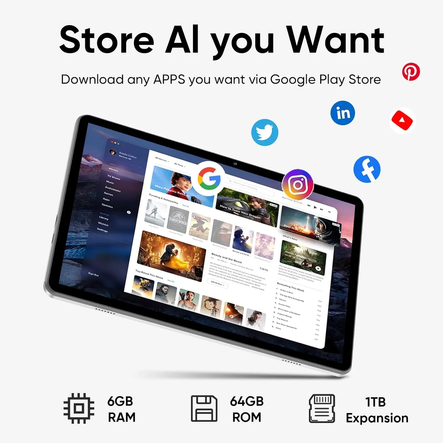 Tablet 10 inch, Android 14 Tablet with Keyboard, 6GB+64GB 1TB Expand, 2.4G/5G WiFi, 6000mAh Battery, BT 5.0, GMS Certified, 1280x800 IPS Touch Screen, Dual Camera, with Case, Mouse, Stylus (Gray) - Image 5