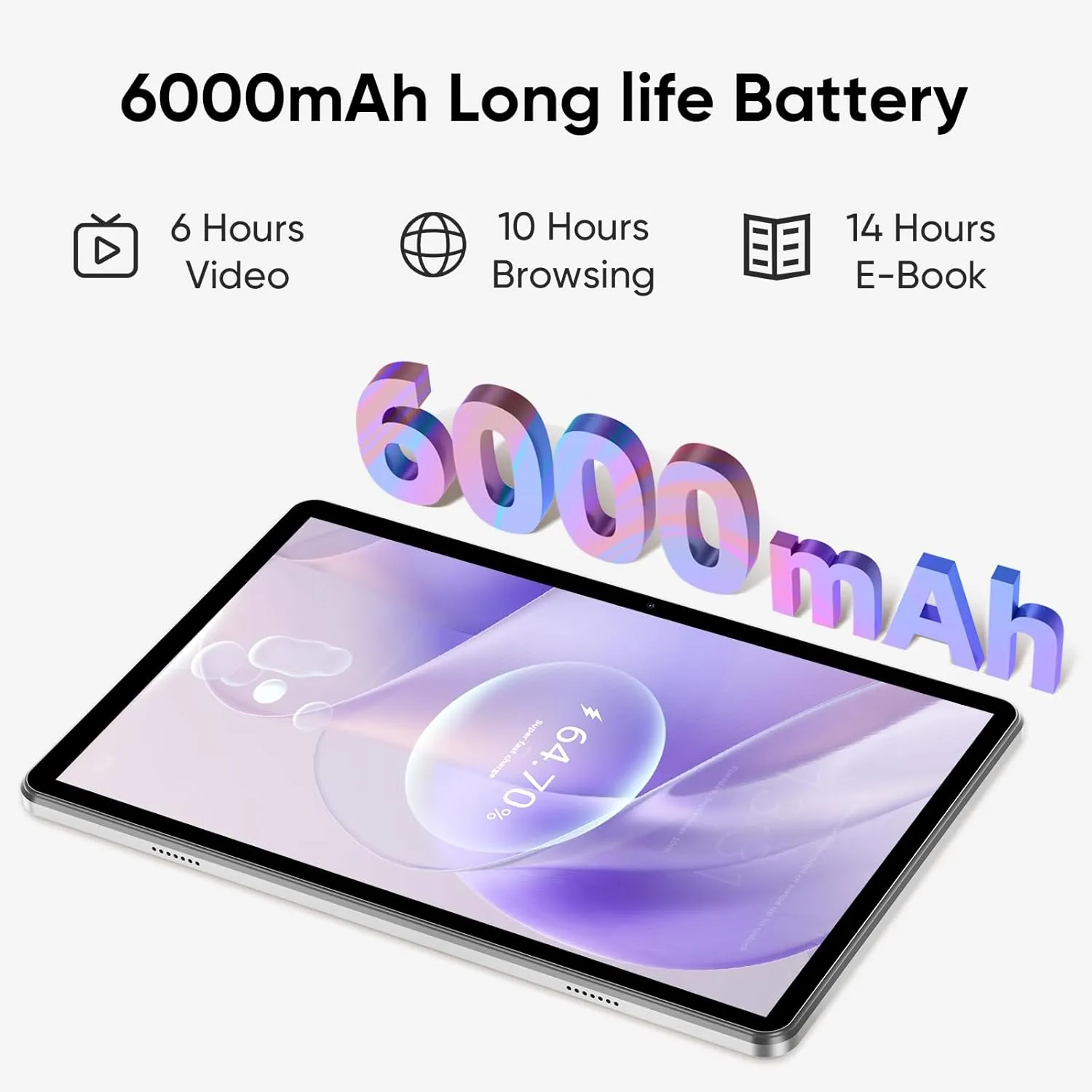 Tablet 10 inch, Android 14 Tablet with Keyboard, 6GB+64GB 1TB Expand, 2.4G/5G WiFi, 6000mAh Battery, BT 5.0, GMS Certified, 1280x800 IPS Touch Screen, Dual Camera, with Case, Mouse, Stylus (Gray) - Image 6