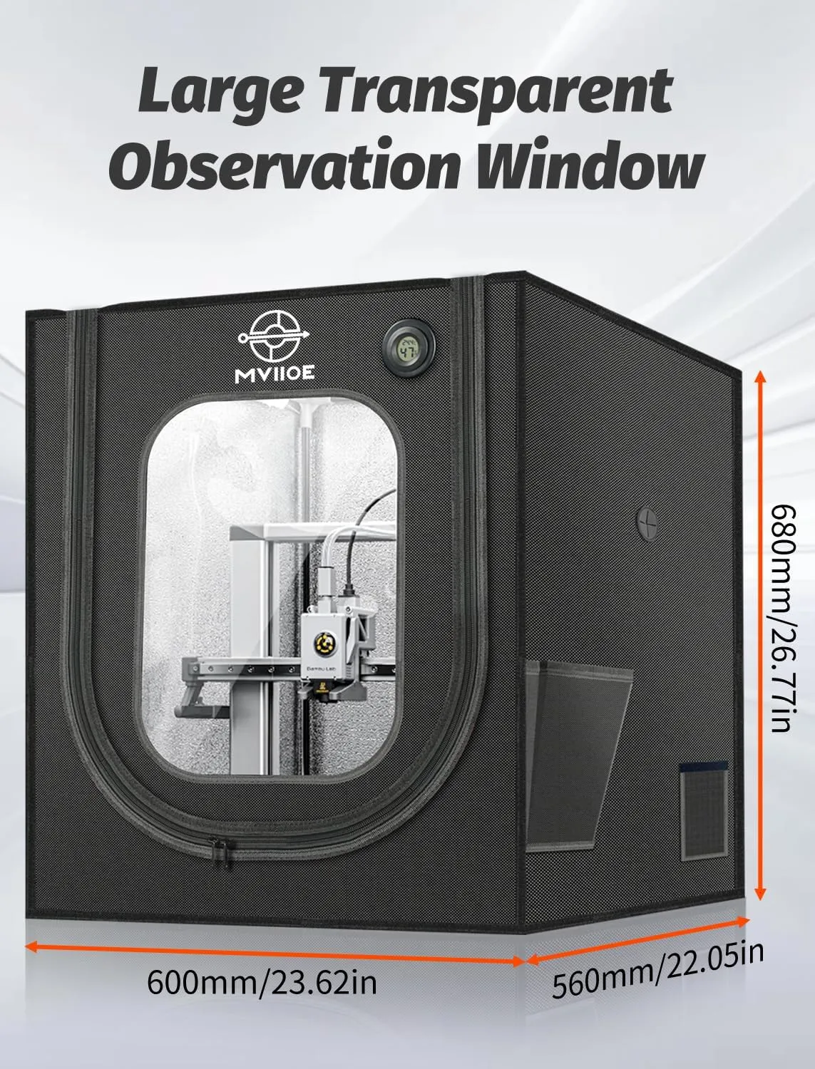 3D Printer Enclosure with LED Light for Bambu Lab A1/A1 Mini, Fireproof Waterproof Dustproof Tent Noise Reduction Constant Temperature Protective 3D Printer Cover, 680x600x560MM - Image 4