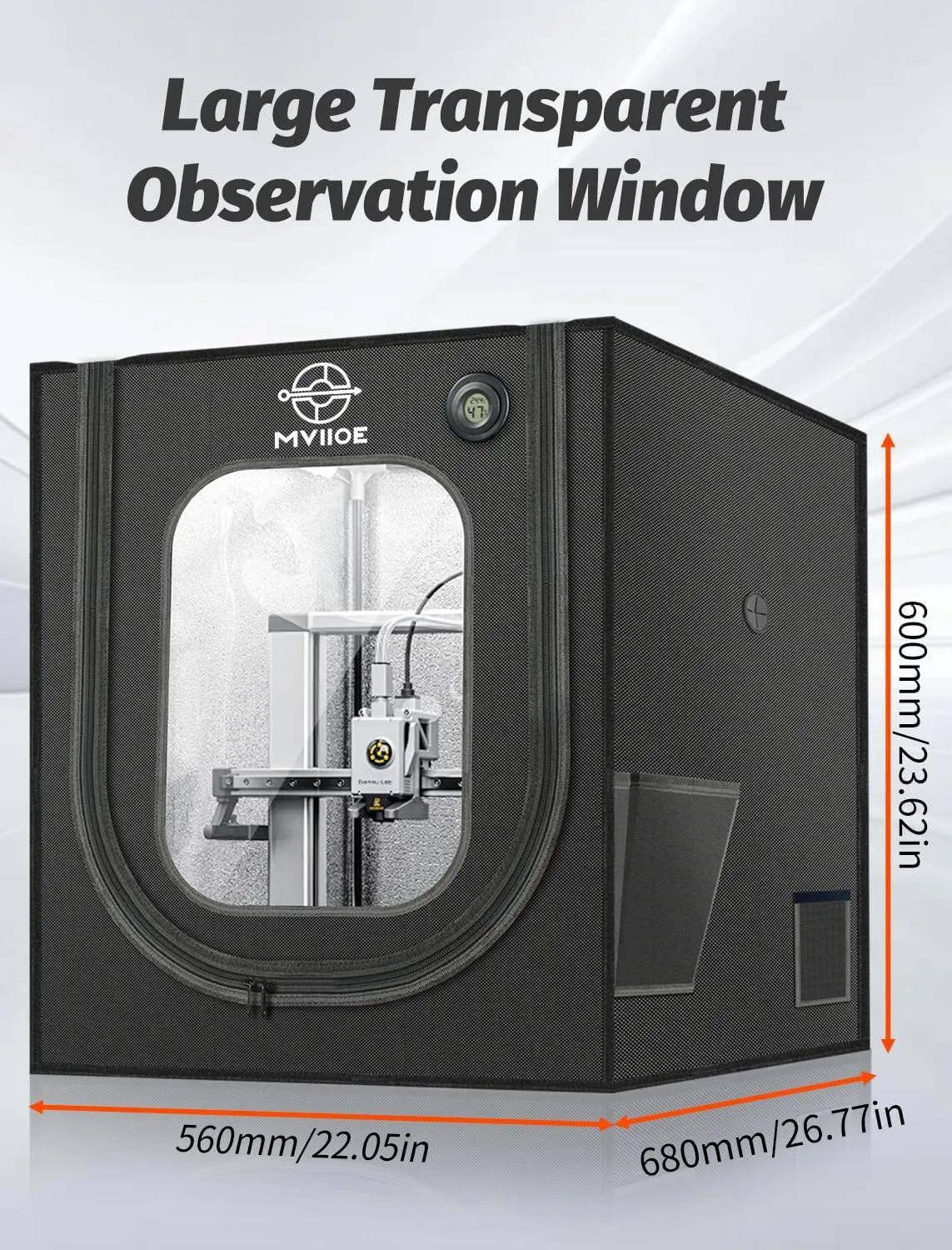 3D Printer Enclosure with LED Light for Bambu Lab A1/A1 Mini, Fireproof Waterproof Dustproof Tent Noise Reduction Constant Temperature Protective 3D Printer Cover, 680x600x560MM - Image 9