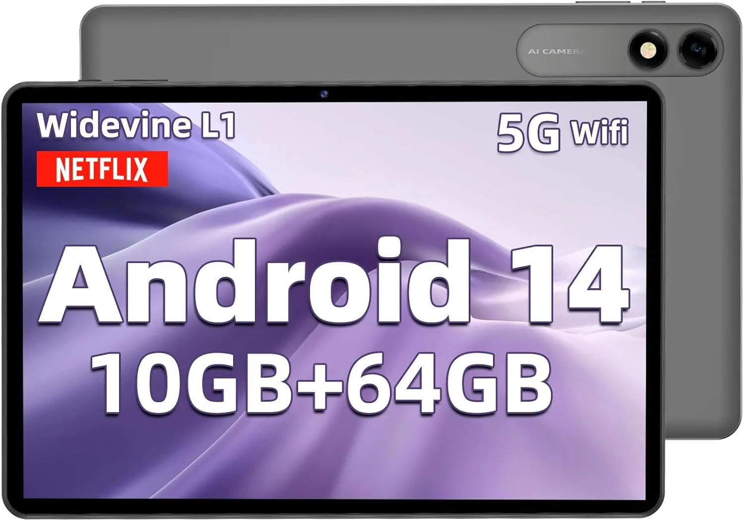 Android 14 Tablet 10.1 Inch, Octa-core, 10GB RAM 64GB ROM, 1TB Expansion, 800x1280 IPS HD Touchscreen, 6000mAh, 5MP + 8MP Dual Camera, 5G/2.4G WiFi, Bluetooth 5.0, GPS (Gray) - Image 2