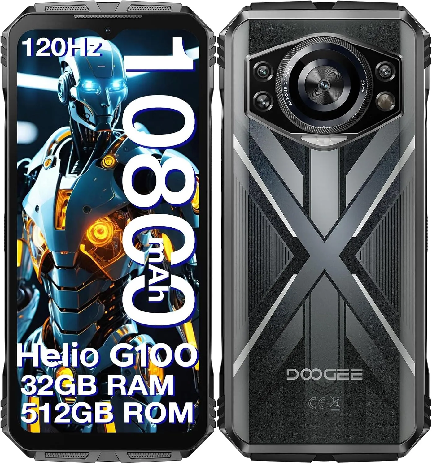 DOOGEE S Cyber Pro Rugged Smartphone Unlocked, 32GB+512GB Rugged Phone Android 14, 10800mAh Battery, 6.6" FHD+120Hz Waterproof Phone, 50MP+32MP, IP68/IP69K/Dual SIM/NFC/OTG/Face ID,Silver - Image 2