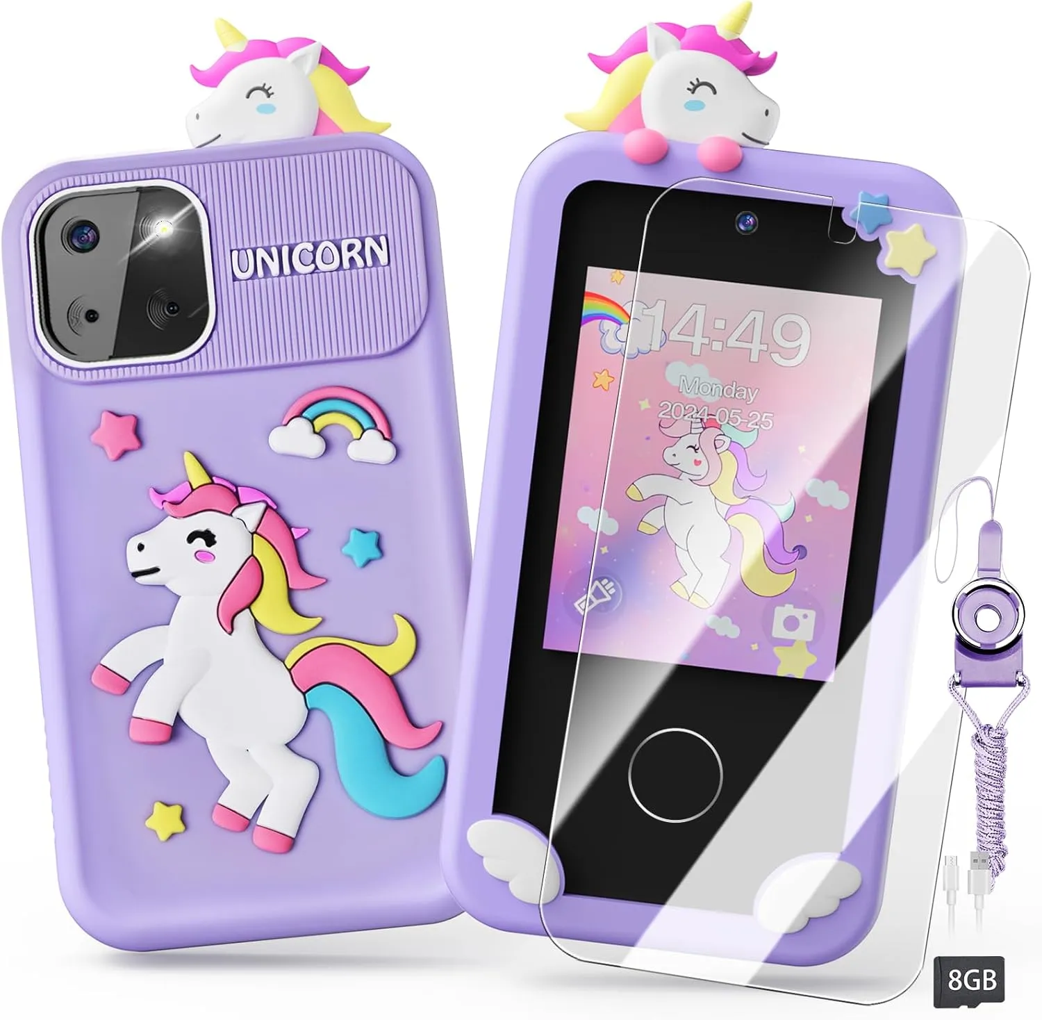 Kids Smart Phone Toys for Girls,Unicorn Gift Toys for Girls Ages 3-9 Christmas Birthday Gifts Mini Smart Phone Toys With 2.8" Touchscreen 16 Learning Games Dual Camera Music Player, 8G SD Card - Image 2