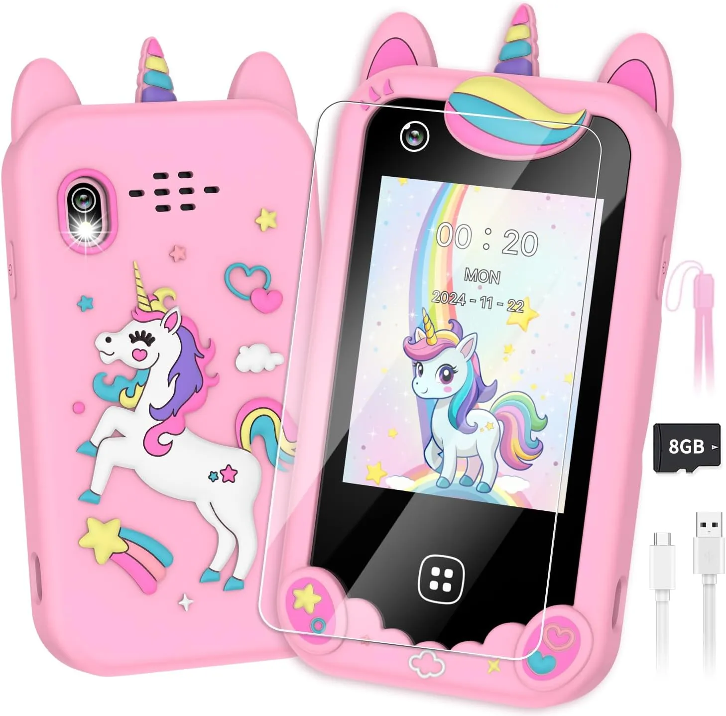 Kids Smart Phone for Girls Ages 3-8, Toy Cell Phone for Kids, Christmas Birthday Gifts for Girls, Toddler Learning Toy Phone with Touchscreen, Dual Camera, Game, Music, Story, 8GB SD Card(Pink) - Image 2