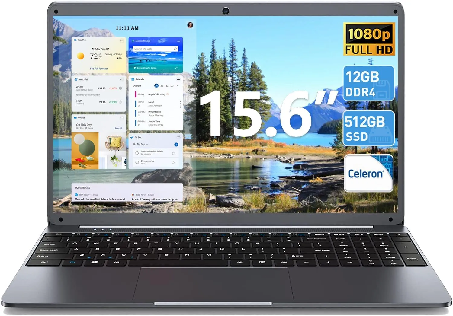 Naclud Windows 11 Laptop, 15.6 Inch Laptops, 12GB DDR4+512GB SSD Storage, Celeron N5095 Quad-Core(up to 2.9 GHz), 5GWiFi, USB 3.2, HDMI, Type-C, 7000mAh Battery - Image 2