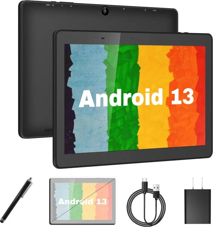 10.1" Android 13 Tablet with Stylus Pen | 6GB RAM 32GB ROM 128GB Expand | Quad-Core CPU, 5000mAh Battery | IPS HD Display | Kid-Friendly & Work Tablet with Screen Protector