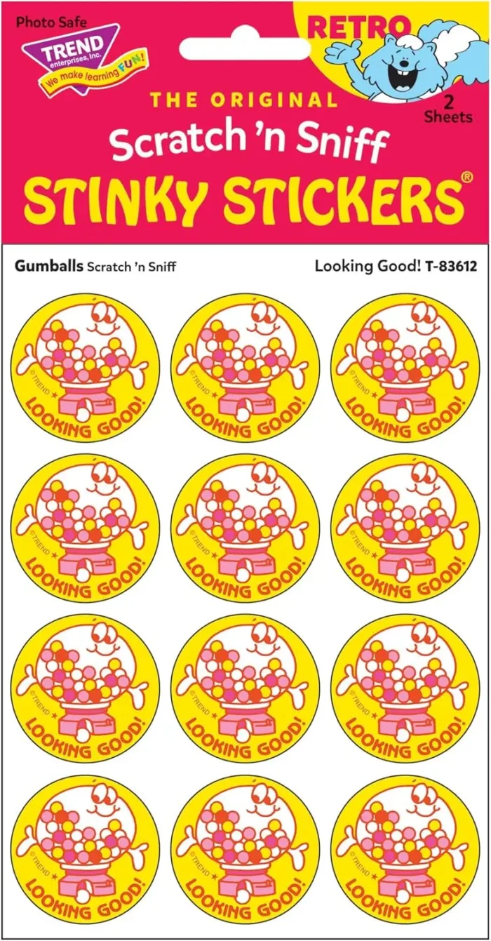 Looking Good!/Gumballs Scent Retro Stinky Stickers by TREND; 24/Pack - Authentic 1980s Designs!