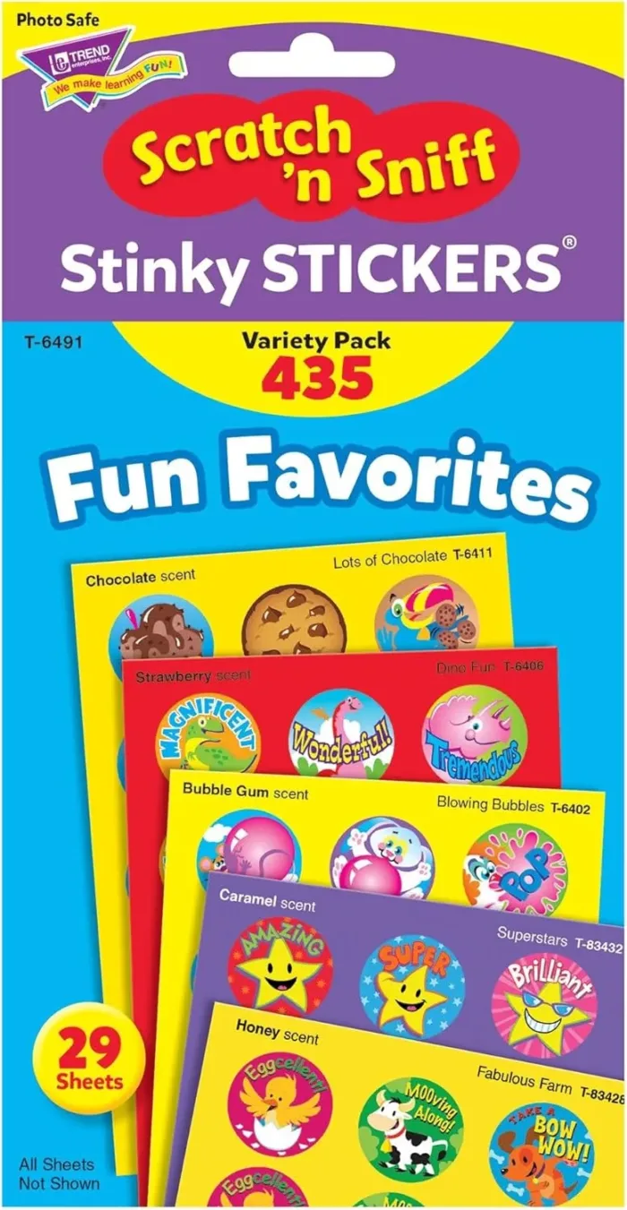 Trend Enterprises: Fun Favorites, Scented Scratch 'N Sniff Stinky Stickers, Fun for Rewards, Incentives, Crafts and as Collectibles, 24 Different Designs, 29 Sheets Included, for Ages 3 and Up