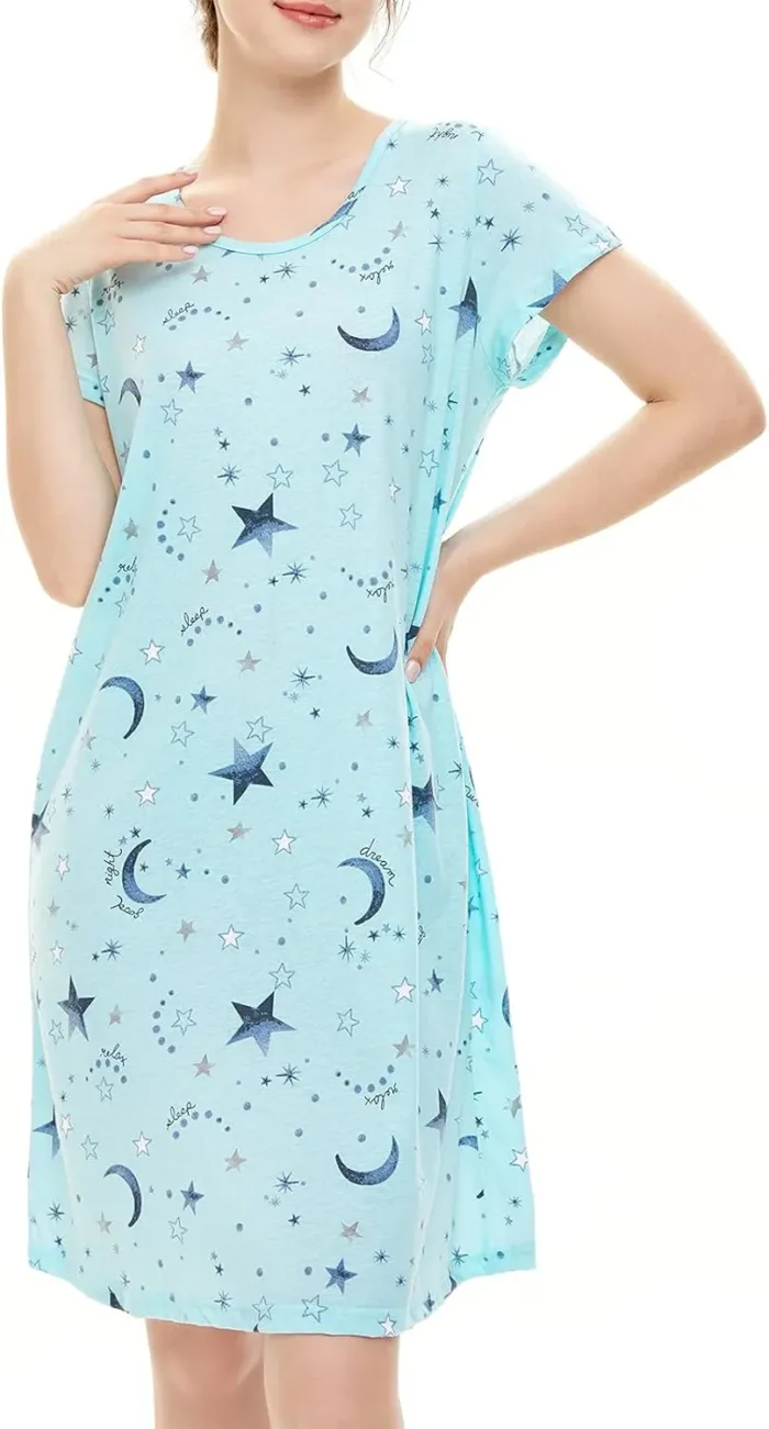 American Trends Nightgowns for Women Cotton Night Shirts Short Sleeve Night Gown Dress Casual Pajamas Soft Sleepwear