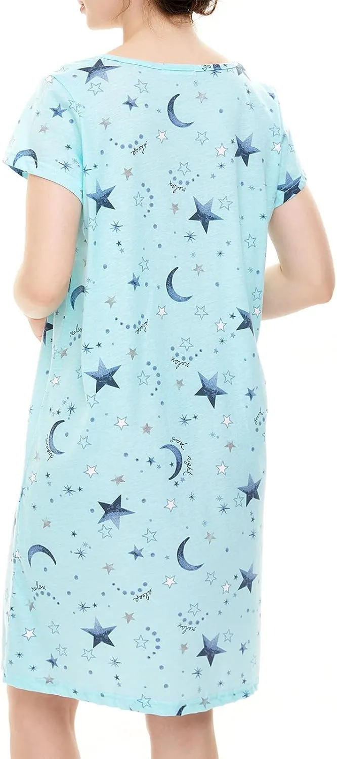American Trends Nightgowns for Women Cotton Night Shirts Short Sleeve Night Gown Dress Casual Pajamas Soft Sleepwear