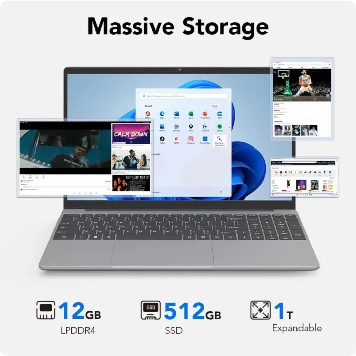 ApoloSign Laptop, 12GB RAM, 512GB SSD, 15.6" Full HD Notebook, Expandable to 1TB, Intel N5095 Processor, Dual-Band WiFi, 178° Viewing Angle, Dual Speakers