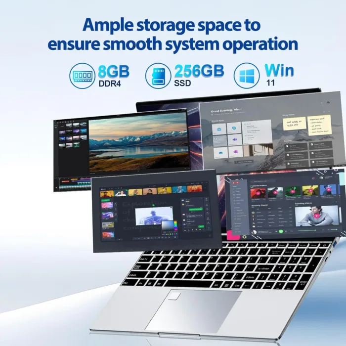 Laptop 15.6 inch Win 11 Laptop Computer, 8GB RAM 256GB SSD, in-tel Celeron N5095 Quad-Core Processor(Up to 2.9 GHz), 1080P Full HD Display, Backlit Keyboard, Fingerprint,USB3.0,Mini HDMI - Image 3