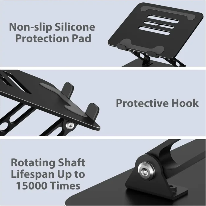 Adjustable Laptop Stand for Desk, Metal Foldable Laptop Riser, Portable Laptop Holder Mount, Ventilated Cooling Computer Notebook Stand Compatible with 10-15.6” Laptops