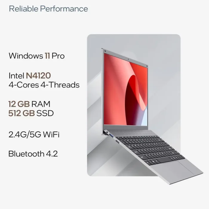 Laptop, Win 11 Laptop Computer, 12GB RAM 512GB SSD, Quad-Cores N4120 Processor, 14" Full HD Win 11 Pro Laptops, Support 2.4G/5G WiFi, Bluetooth 4.2, USB 3.0, Long Lasting Battery - Image 3