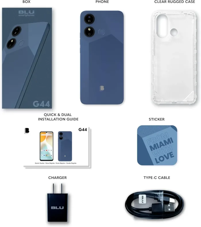 BLU G44 | 2024 | All-Day Battery | Unlocked | 6.8” HD+ Infinity Display | 64GB | Triple 13MP Camera | US Warranty| Blue